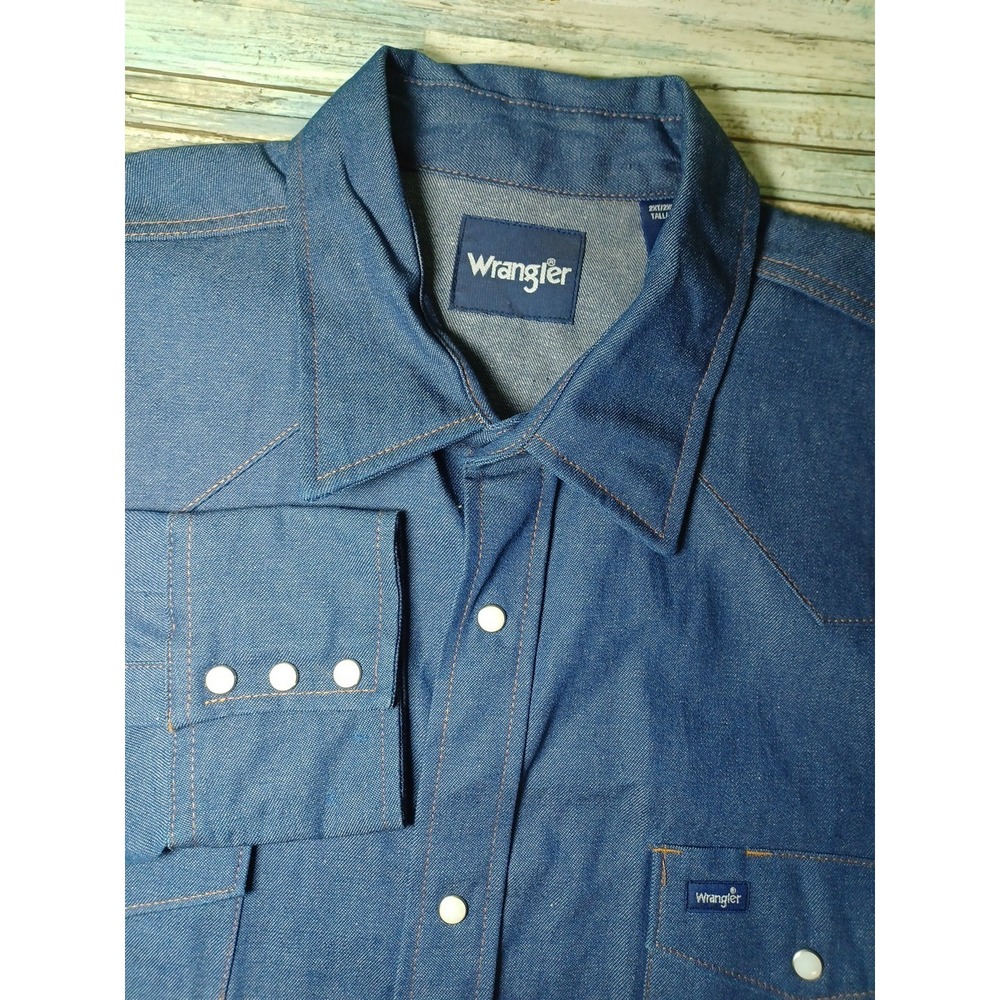 Wrangler Men's Denim Western Shirt Pearl Snap Long Sleeve Size 2XT Cowboy Rodeo